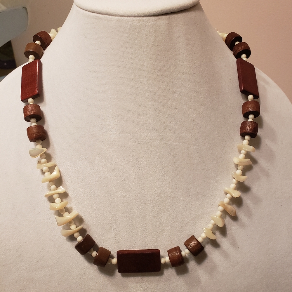 Vintage Wood & MOP Necklace
